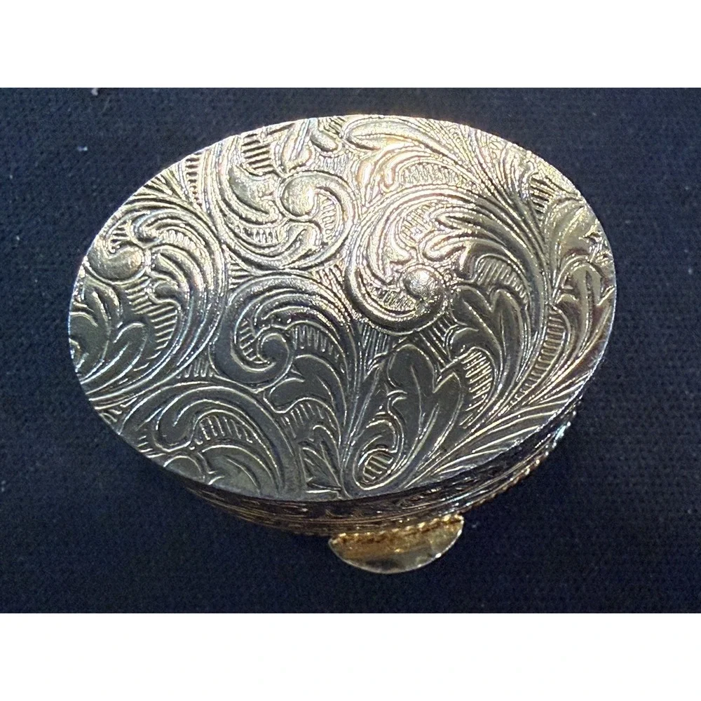 Vintage Fragonard Pill Box Etched Round Gold Tiny Trinket  Snuff Box Pink